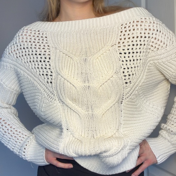 Express Off-Shoulder Cream Sweater - Picture 2 of 5
